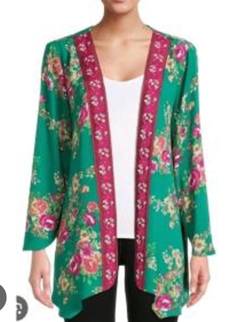 The Pioneer Woman Boho Floral Green Cardigan Open Front Lightweight L/XL Kimono